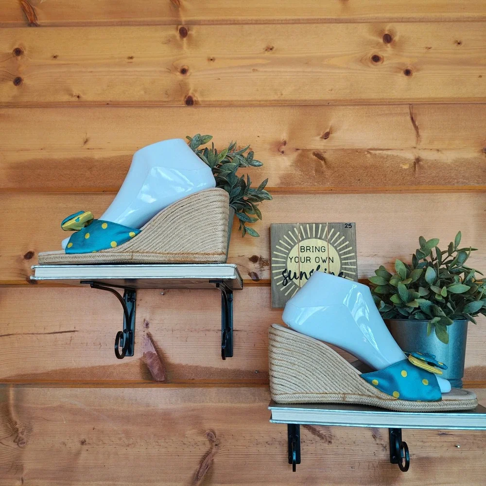 Unisa Brigetta Espadrille Jute Wedge Heels Bow Polka Dot Slip On Sandal Shoe 9.5